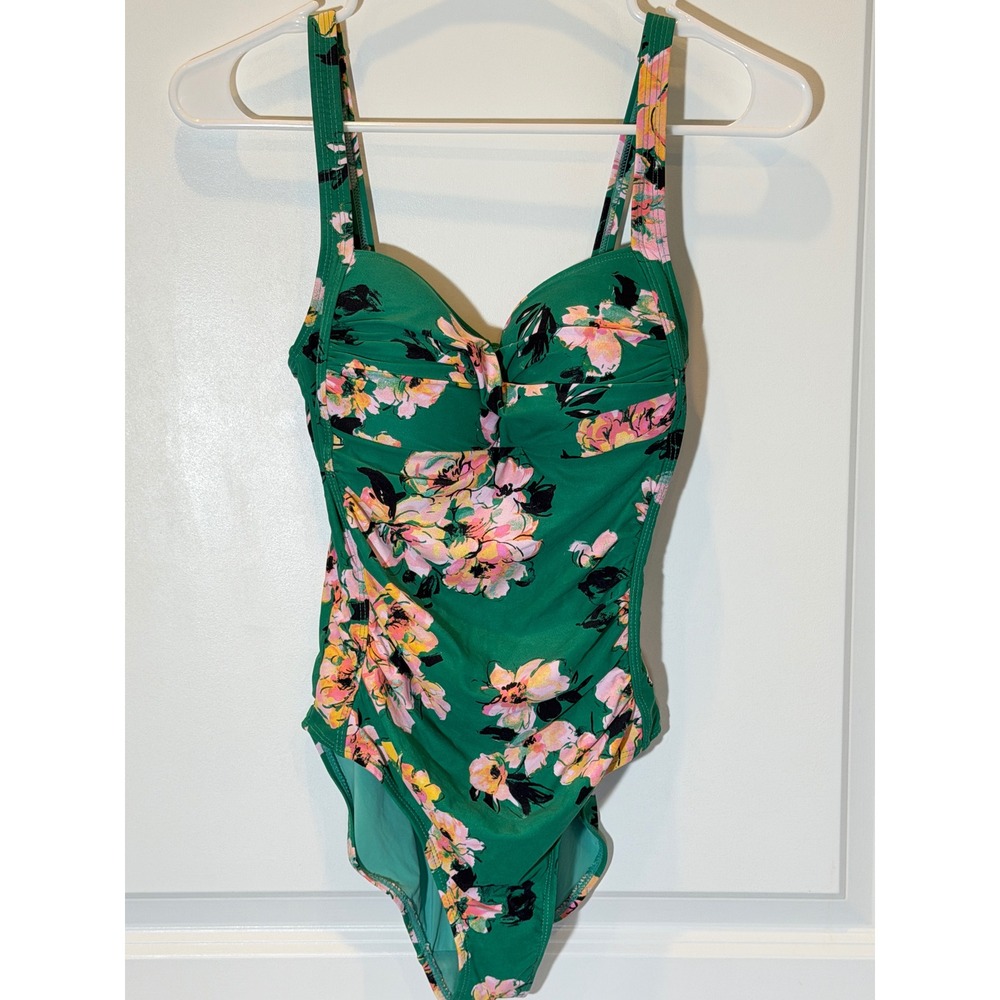 Niptuck Swim Green Floral One Piece Swimsuit Multi Fit Cup Womens US 4